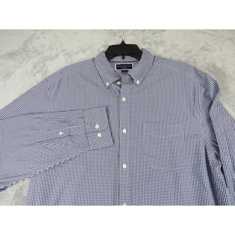 Charles Tyrwhitt Non-Iron Classic Fit Shirt Mens L Blue Gingham Check Cotton